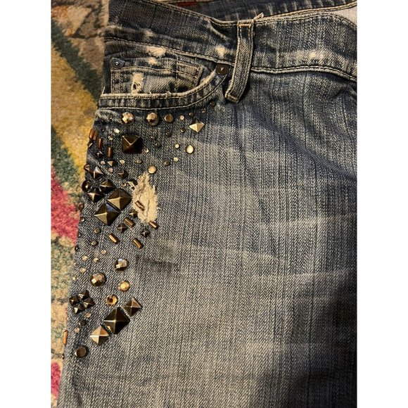 Seven 28 Josefina Embellished Skinny Boyfriend Jeans Distressed Button Front - Picture 5 of 12